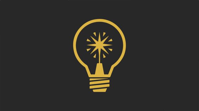 Minimalist yellow lightbulb icon with a central star burst element on dark background.