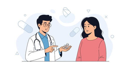 Obraz premium Doctor giving pills to patient, medical consultation, healthcare concept illustration