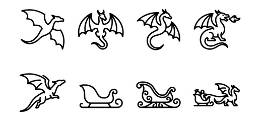 Obraz premium Collection of dragon and bat line art icons