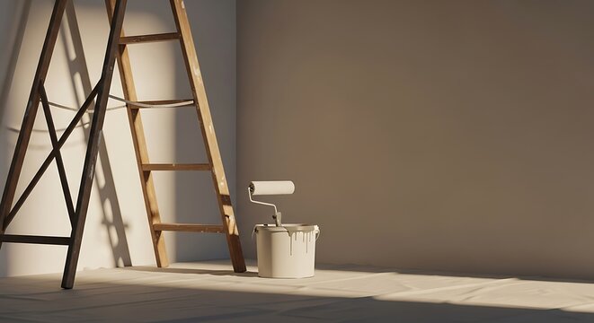 Painting tools on a floor indoors.