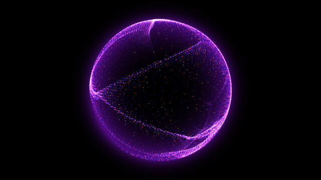 Dark Glowing Energy Orb. Particles 3D Sphere with Fluid Patterns. Vector Illustration. Abstract Technology Concept, Artificial Intelligence AI, Engineering, Big Data Concept.