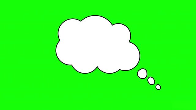 Animated Cloud-Shaped Thought Bubble Icon with White Fill on Green Screen