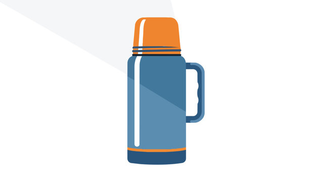 Portable Insulated Vacuum Flask Vector for Camping, Hiking, and Outdoor Activities - Blue Thermos Bottle Illustration