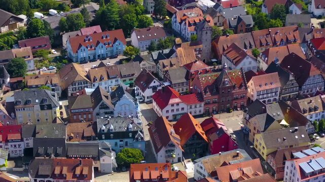 Aerial view around the old town of the city  in Zell, 77736 am Hamersbach on a sunny spring noon in Germany, Baden-W&uuml;rttemberg