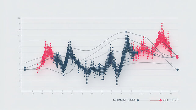 Data Analysis Illustration: A complex, abstract representation of data analysis, visualizing trends, outliers, and insights in a dynamic and engaging manner.