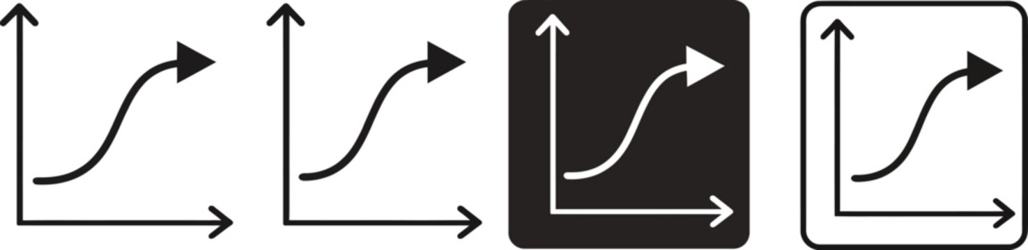 Set of minimalist growth graph icons depicting progress and data analysis ideal for business presentations and web applications