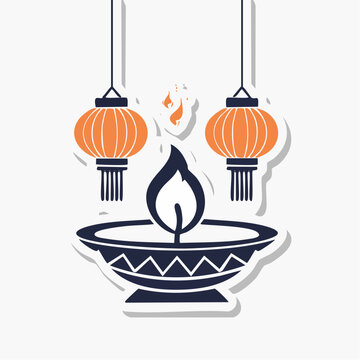 Diwali Lanterns and Diya Lamp Illustration