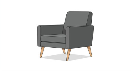 Fototapeta premium Modern Grey Armchair with Wooden Legs Vector Illustration Isolated on White