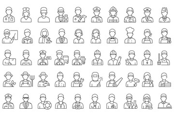 Obraz premium Occupation icon set featuring diverse professional roles and uniforms.