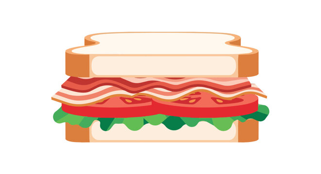 Fresh BLT Sandwich Vector Illustration with Crispy Bacon Lettuce and Tomato on White Bread Slices