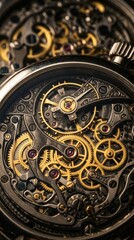 Naklejka premium Close-up of Antique Watch Mechanism, Gears and Details, Industrial Grunge Aesthetic.