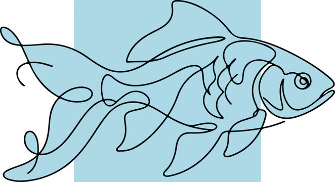 Fish Line Drawing Swimming Right Side.