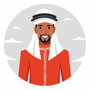 Illustration of a smiling Arab man in traditional clothing