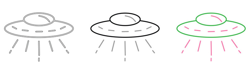 Line art UFO flying spaceship icon set with beams © Vector Pulse