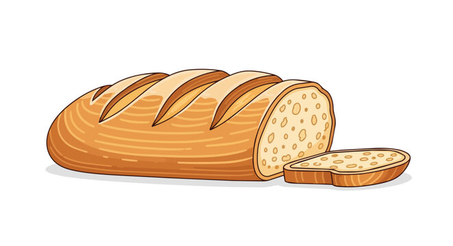 Fresh Sliced Loaf of Wheat Bread Vector Illustration, Bakery Product Isolated on White Background