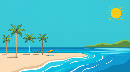 Obraz premium Tropical Summer Beach Landscape Flat Vector Background