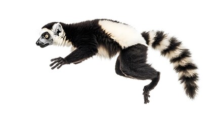 Fototapeta premium Lemur jumping through the air freely.