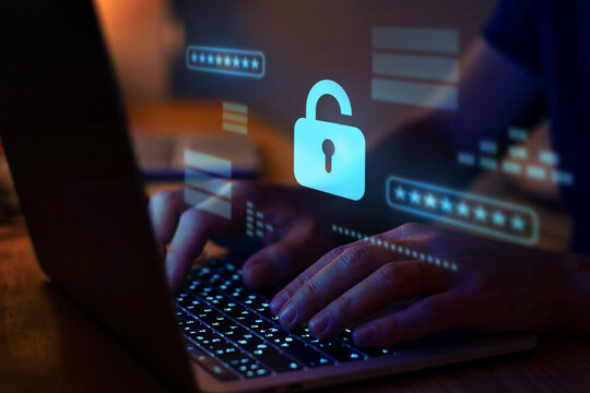 Security alert, system hacked, internet cyber attack concept with open broken padlock, cybersecurity. Compromised password. Hacker attack.