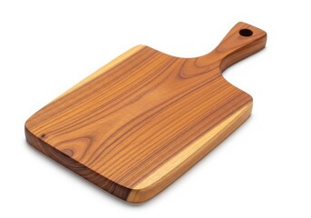 Fototapeta premium Wooden cutting board with a handle, isolated on white background