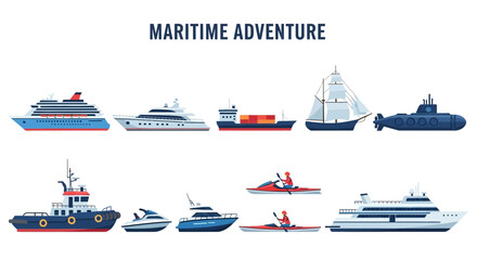 Maritime adventure ships and boats variety. © Kenywanch