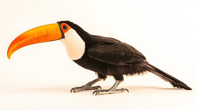 Toucan bird with large orange beak.