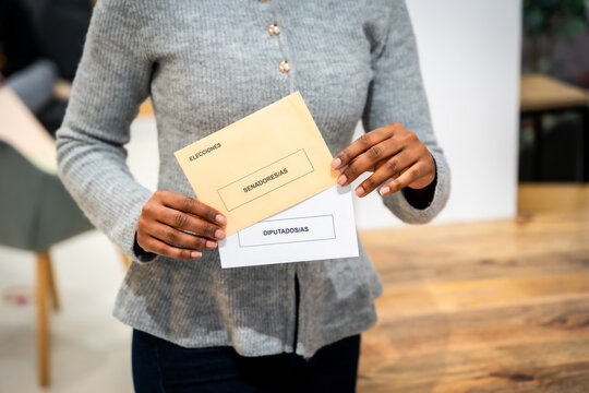 Person holding election ballots for senators and deputies