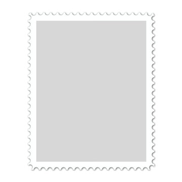 A blank rectangular postage stamp design with a perforated edge and solid gray center isolated on transparent background