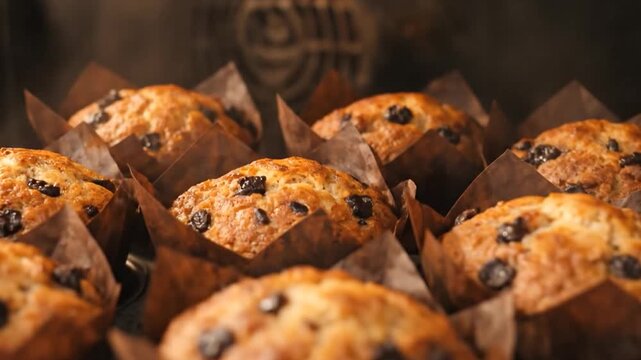 Dark chocolate muffins in wrappers displaying moist texture and indulgent dessert appeal