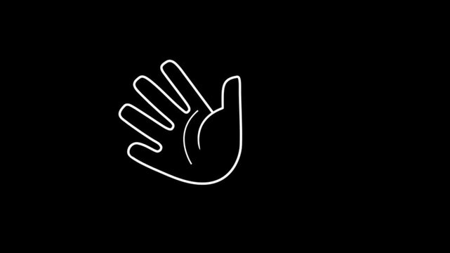 Waving Hand Outline Animation &ndash; Hi Gesture Line Icon Isolated on Transparent Background (Alpha Channel)