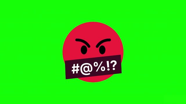 Animated Angry Face Emoji with Swearing Symbols on Green Screen