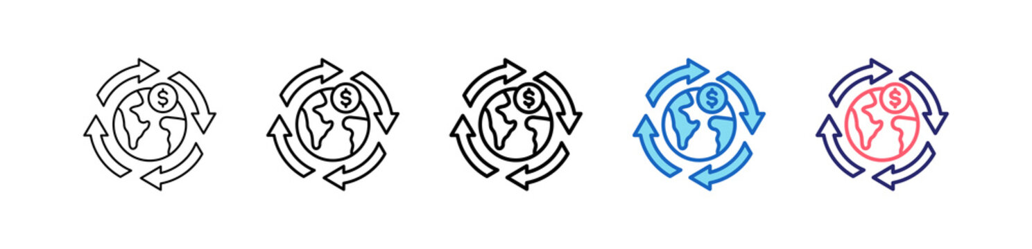 Circular Economy Icon In 5 Different Styles Set Collection.   