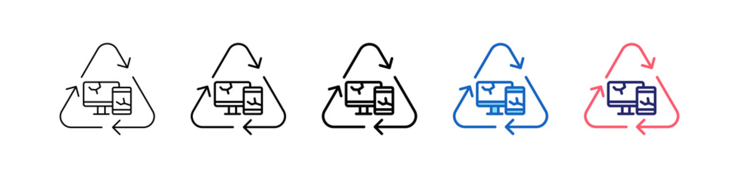 E Waste Icon In 5 Different Styles Set Collection.   