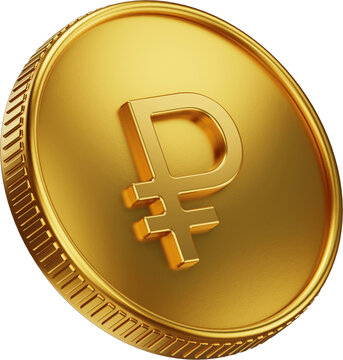 Gold 3d Coin with Rubel Symbol