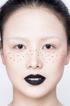 Asian sexy makeup with black lips