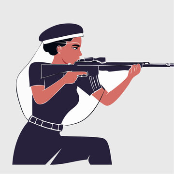 Woman in Beret Aiming Rifle