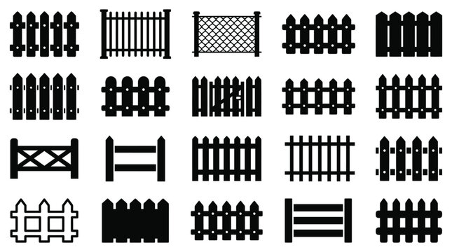 Various Wooden and Metal Fences Isolated on White Background