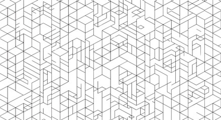 Obraz premium Abstract Seamless Isometric Line Pattern with Geometric Shapes, Modern Minimalist Architectural Wireframe Texture, Futuristic High-Tech Linear Background for Commercial Design, Vector Illustration for