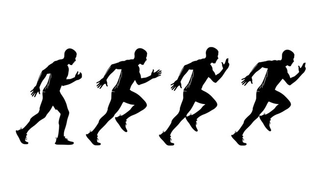 Runners silhouette sequence with dynamic motion in black featuring running, exercise, fitness with workout and jogging elements for sprinting,