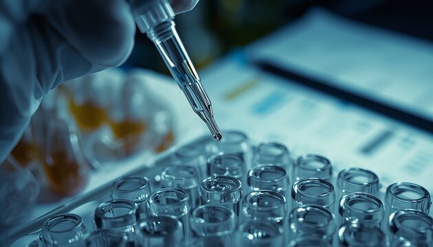 Pipette Dropping Liquid into Lab Test Tubes
