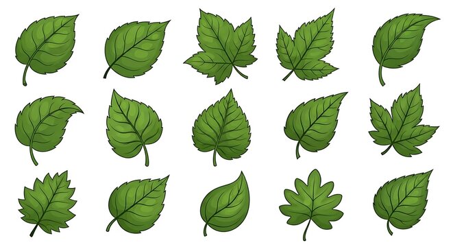Botanical elegance: A close-up of diverse, lush green leaves-each with its own shape, size