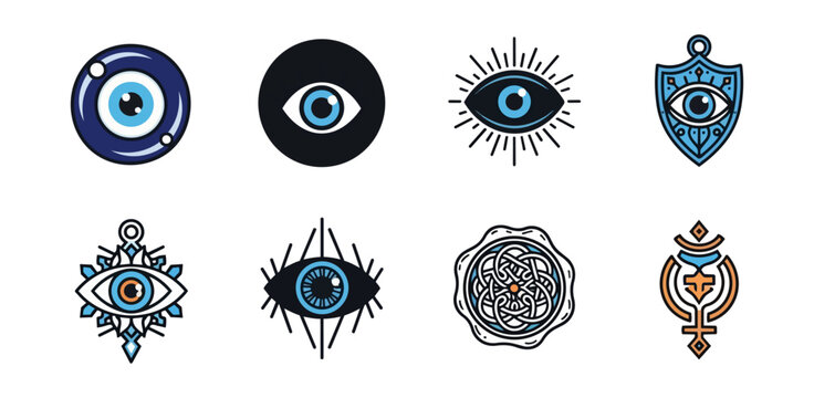 Eye symbols collection on black background vector illustration
