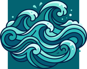 Fototapeta premium Teal ocean wave graphic illustration.