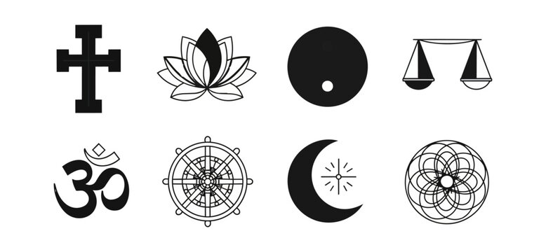 Religious symbols collection on dark backgrounds for conceptual designs