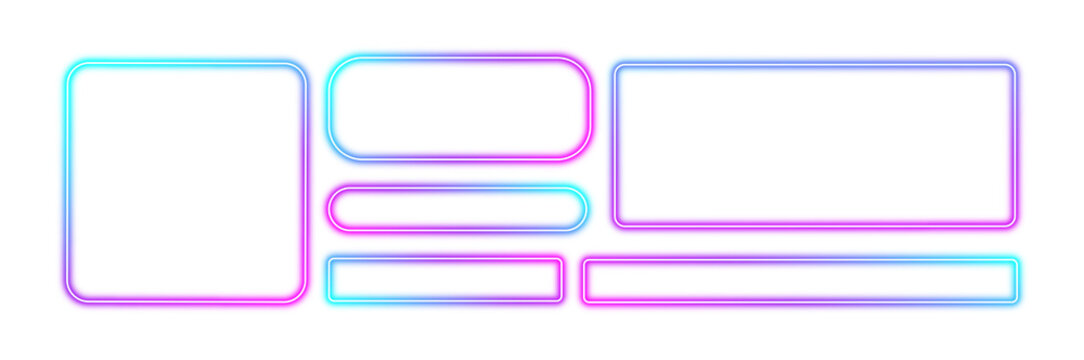 Square rectangular frame with two color neon motion graphics on isolated transparent background in PNG format. Blank copy space in the middle.