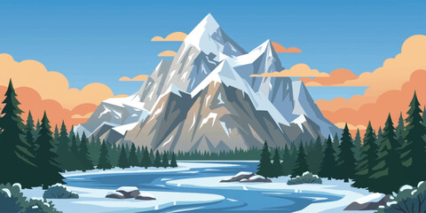 Winter mountain landscape with snowy peaks, frozen lakes, icy glaciers and clear cold sky in alpine nature scenery © mahabubmorshed
