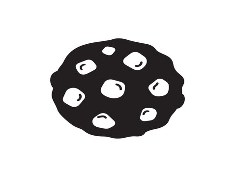 Black and white circular cookie with crumbs and bite marks, flat design vector illustration