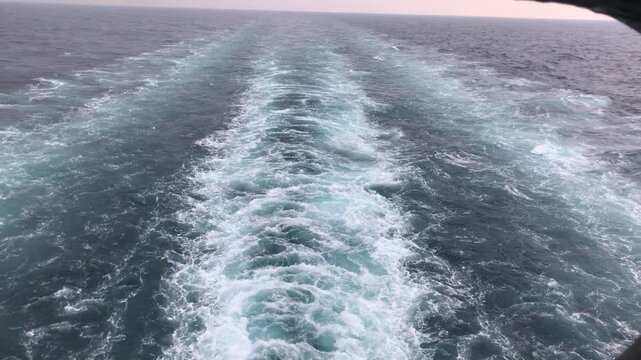 View of the propeller wash of a merchant ship