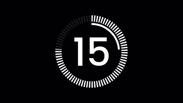 20 second Countdown Circle timer animation from 20 to 0 second animation on black background 4K resolution