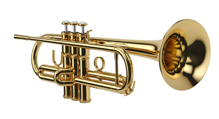 Obraz premium Golden trumpet isolated on transparent background a musical instrument for jazz and orchestral performances