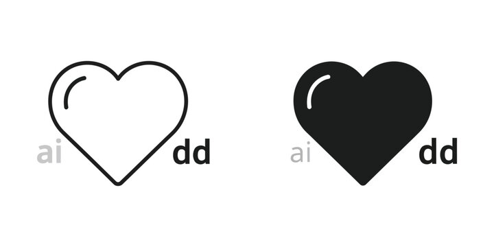 Contrast between a simple and filled heart symbol with accompanying text 'ai dd'.
